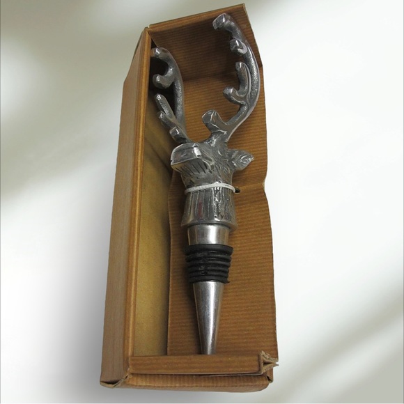 Vintage Well Dressed Home Heavy Duty Metal Deer Antler Bottle Stopper Silver - Picture 3 of 3